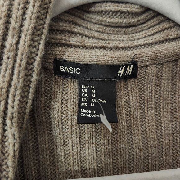 H&M Brown Ribbed Knit Shawl Collar Cardigan Women’s Size Medium Cozy Fall Winter - Picture 4 of 11
